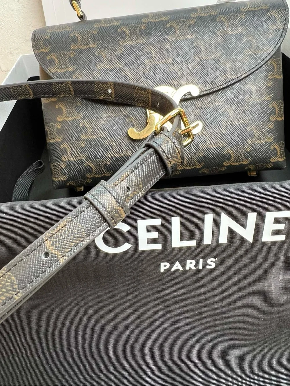 Celine Triomphe Top Handle Satchel in Brown with Gold Hardware